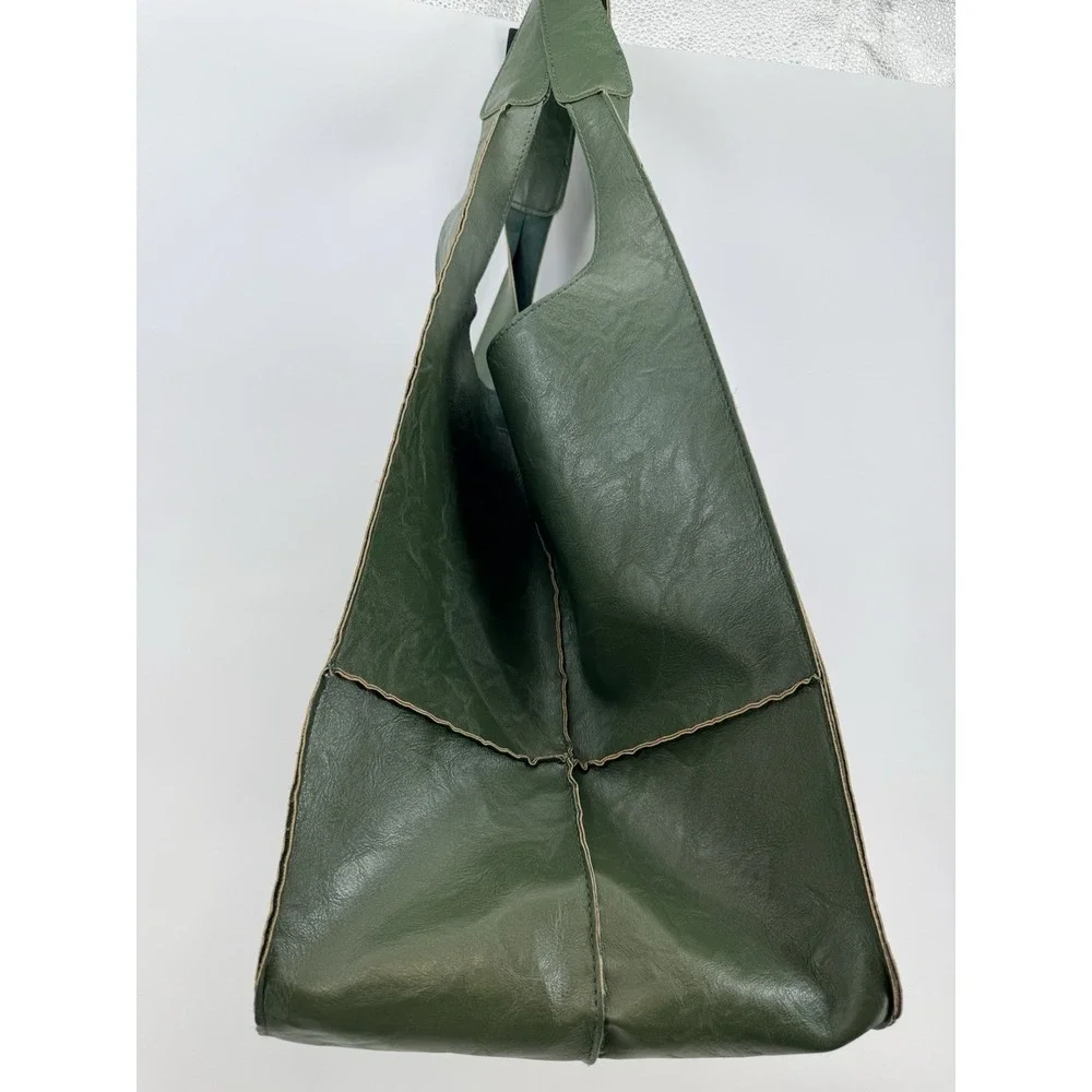 Leather Tote Oversized Shoulder Bag Large Slouchy Shopping Green